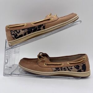 Sperry Women's Angelfish Boat Shoe | Tan Leather w/ Leopard Print | Size 7M